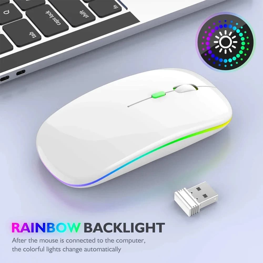 Wireless Mouse Rechargeable Silent LED Backlit Mice PC Laptop Computer Mous 2.4Ghz Receiver Bluetooth Dual Mode Optical Mice
