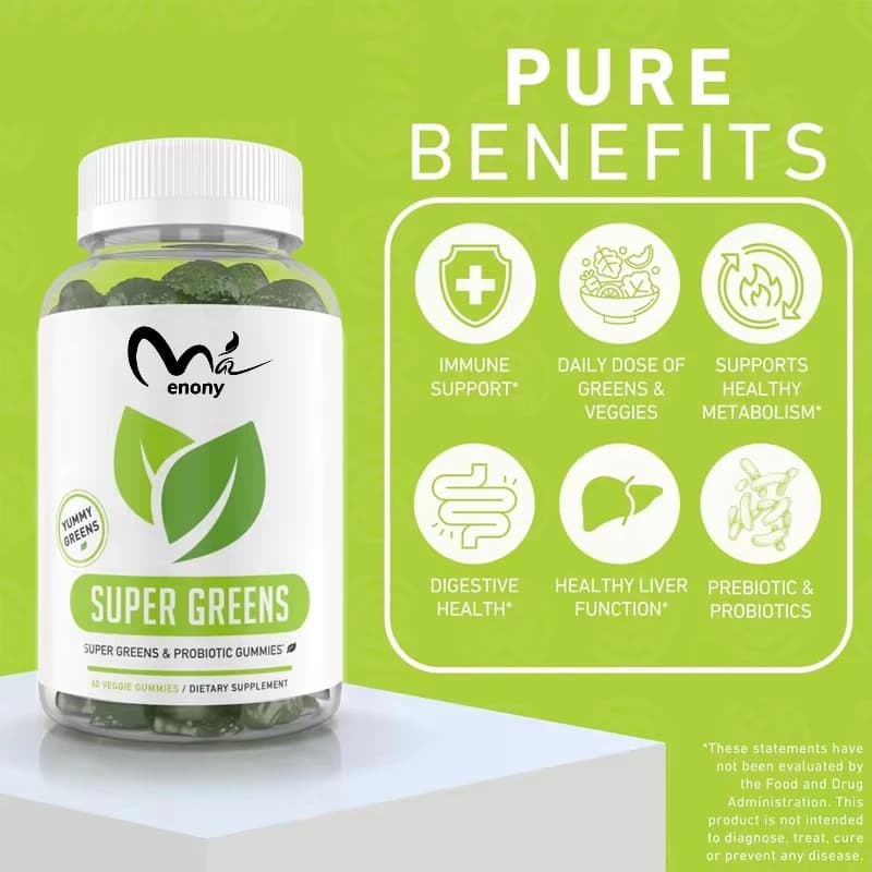 Spirulina gummies are super green daily with spinach, broccoli, alfalfa, beetroot, Brazilian berry, non GMO, gluten free