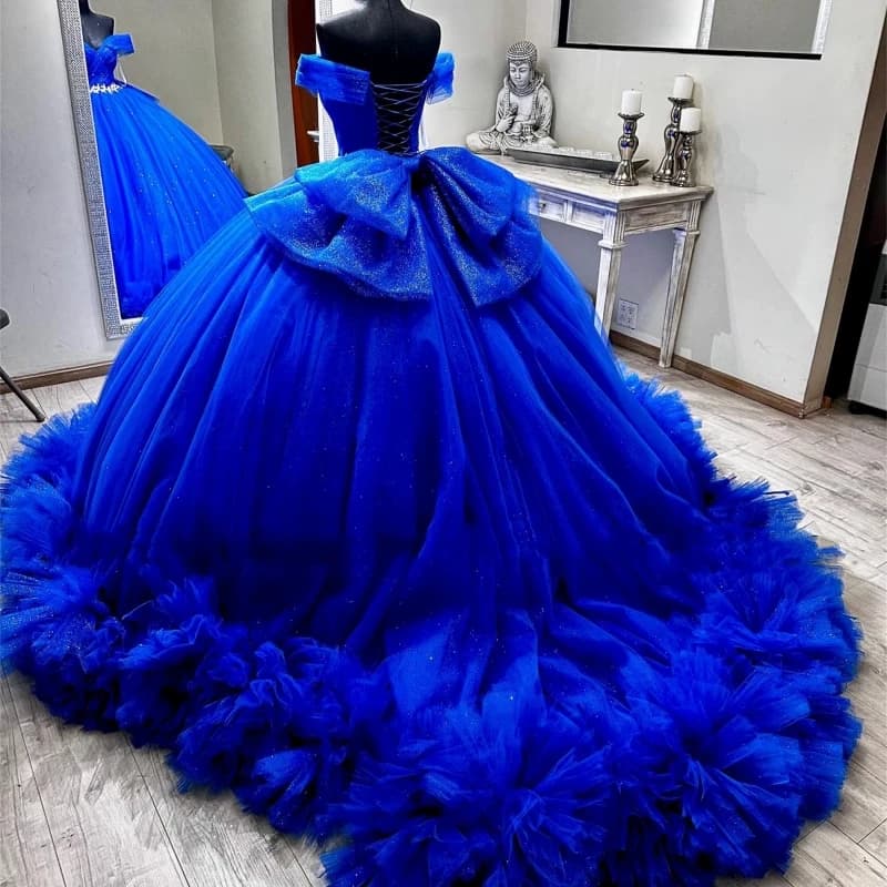 Customized Royal Blue 15 Year Old Girl Quinceanera Dresses Bow Ruffle Ball Gown Women Prom Special Occasion Wear Party 14 26 New