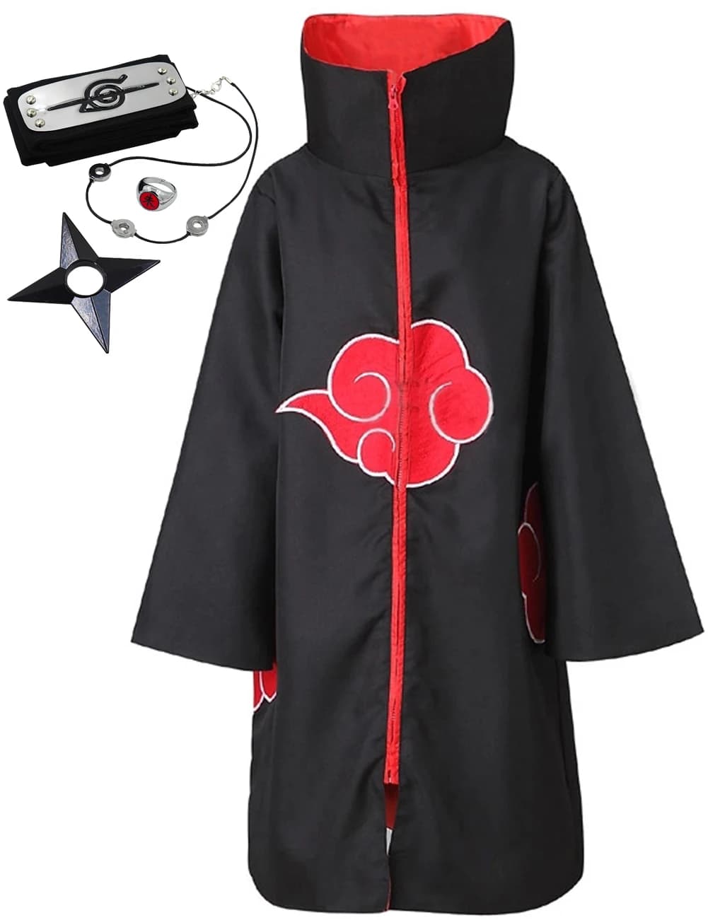 Akatsuki Uchiha ltachi Cloak for Kids Adult Long Black Robe Halloween Cosplay Costume with Accessories