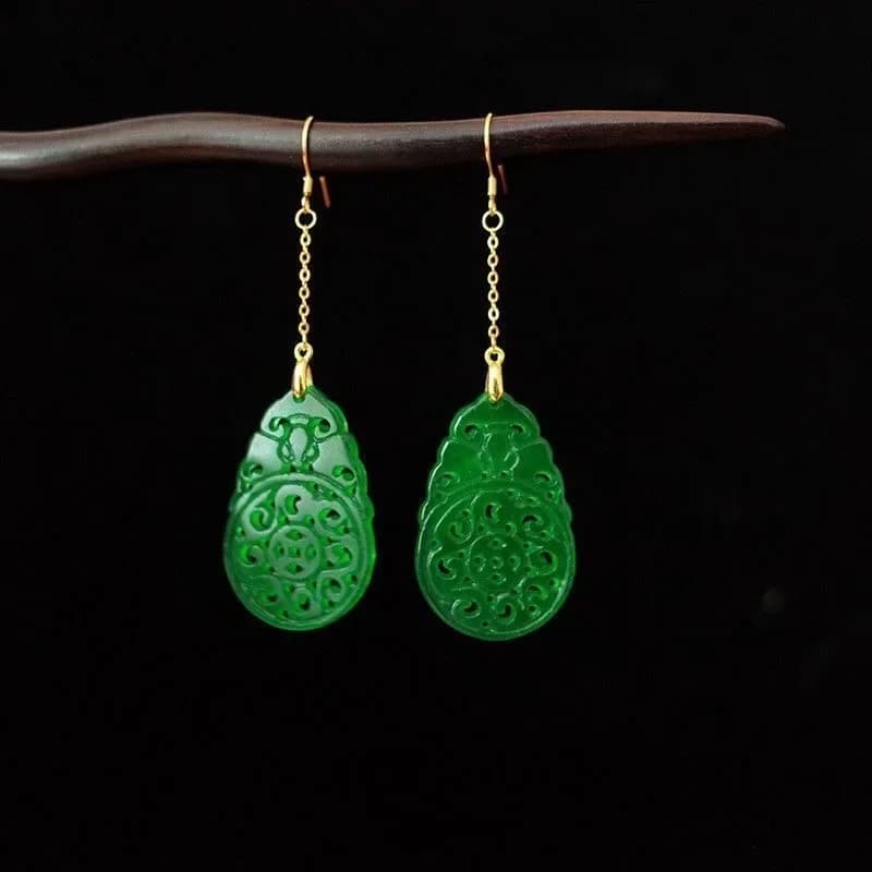 925 Silver Natural Green Jade Hollow out DIY Earrings Charm Jewellery Fashion Accessories Hand-Carved Woman Luck Amulet Gifts