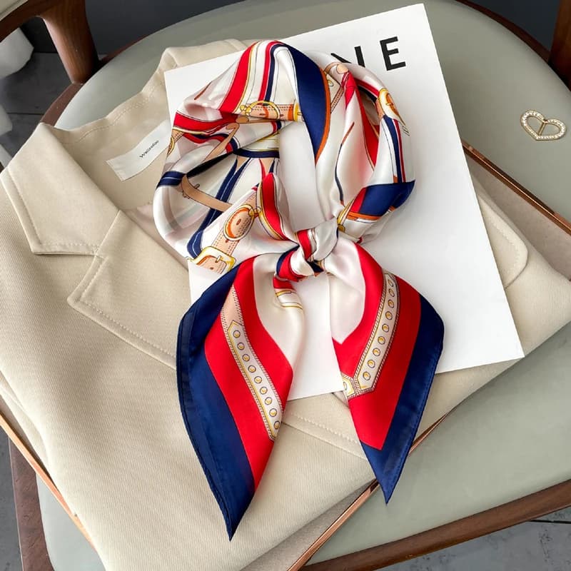 2024 Fashion Luxury Silk Square Scarf Women Satin Shawl Wrap Hijab Female Hair Band Wrist Headkerchief Echarpe Bandana 70*70cm
