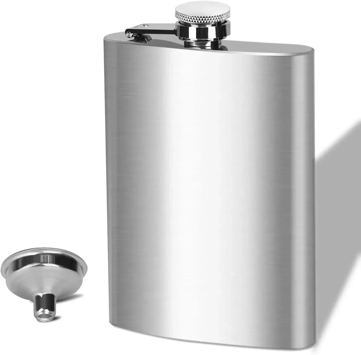 LMETJMA 10 oz Stainless Steel Hip Flask with Funnel Pocket Hip Flask Alcohol Whiskey Hip Flask Screw Cap KC0139