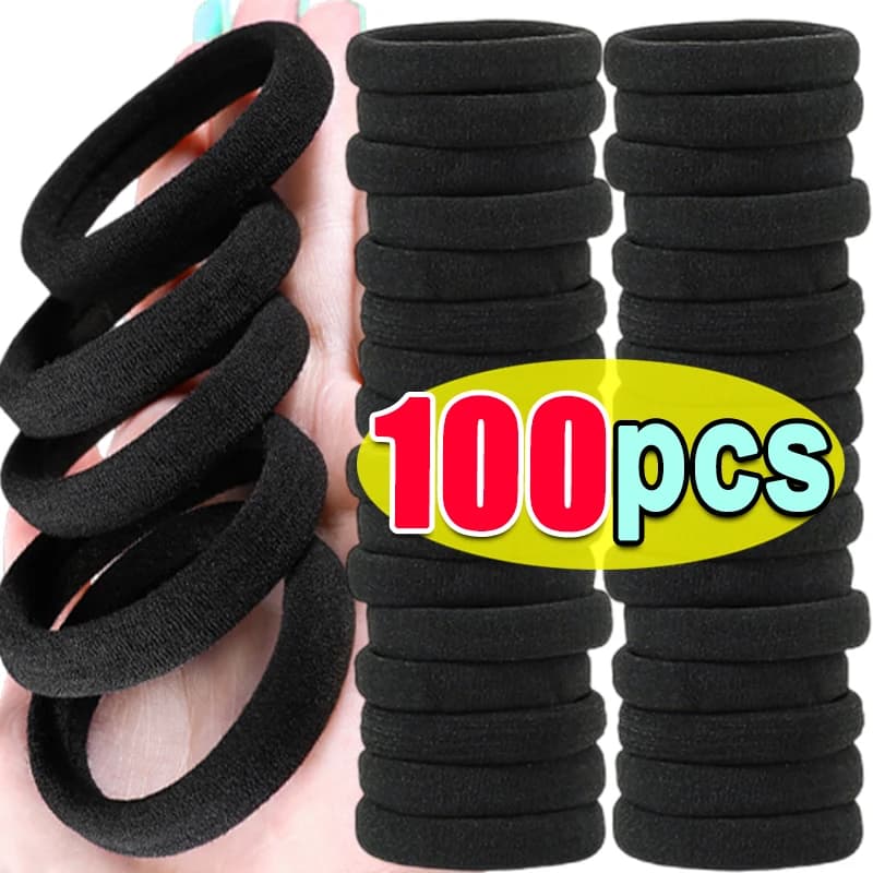 100pcs Black Basic Hair Bands Women Girls Simple High Elastic Headband Ties Rubber Ropes Scrunchies Ponytail Holders Accessories