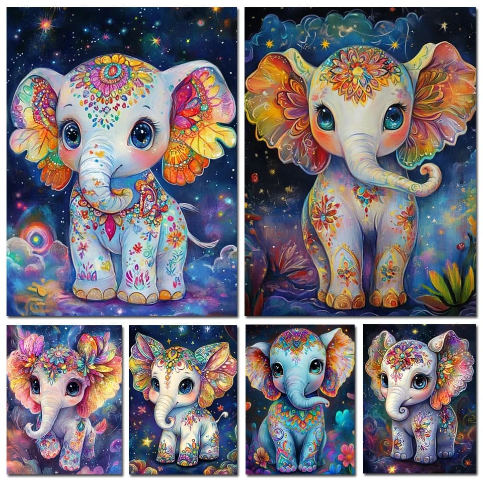 Full Square Diamond Embroidery Elephant Painting Colorful Animal Cross Stitch Cartoon Mosaic New 2024 Cross Stitch Handicraft