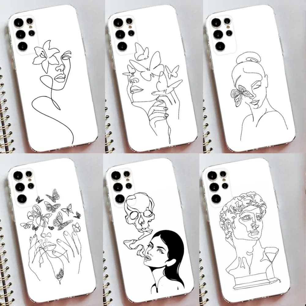 Nice Simple Sketch Lines Face Phone Case Silicone Case For Samsung S30,S23,S21,S22,S20 Ultra,S20 FE lite,S10,S9,S8 PIus Cover