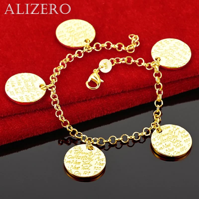 ALIZERO 18K Gold Five Round Card Charms Bracelets For Women Wedding Banquet Party Gift Fashion Fine Jewelry Wholesale