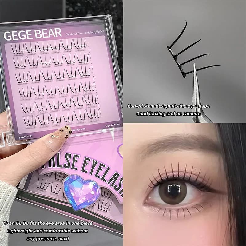 Gege Bear K-pop Lash Without Glue - Natural & Fluffy, Instant Eye-Enlarging, Wearable for No-Makeup Look, Lightweight & Curly