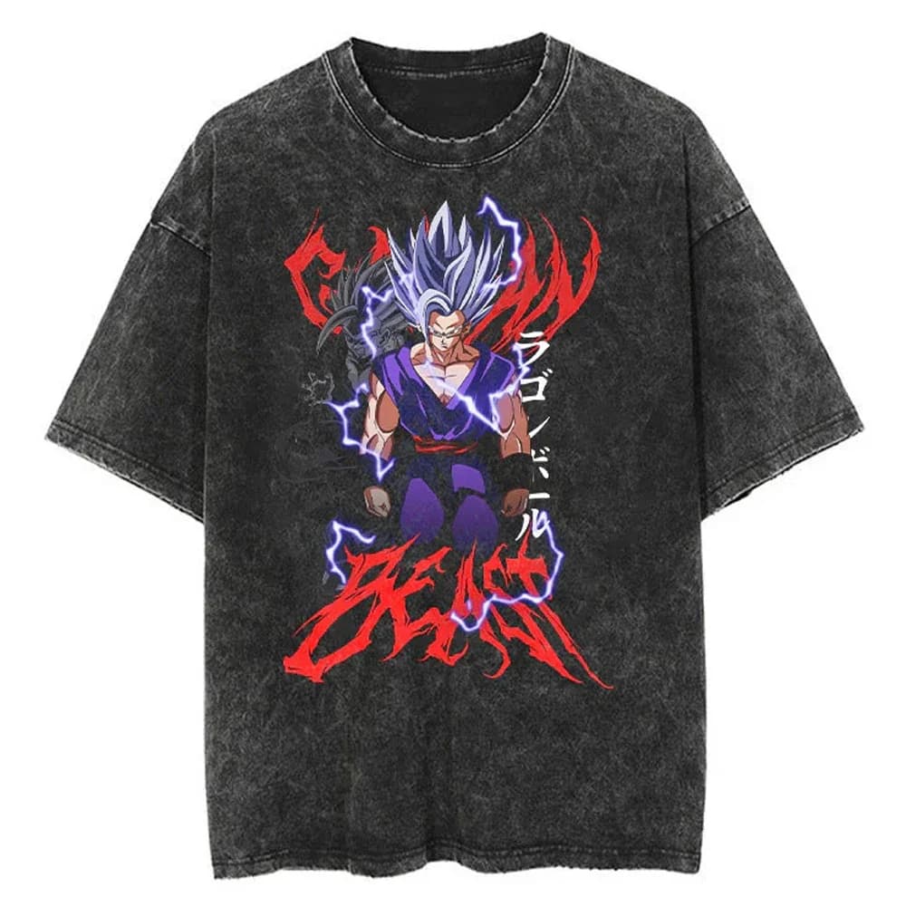 2024 Men Washed Tshirt Fashion Vintage Japanese Anime Dragon Ball Print Oversize T-Shirt Streetwear Hip Hop Harajuku Cotton Tees
