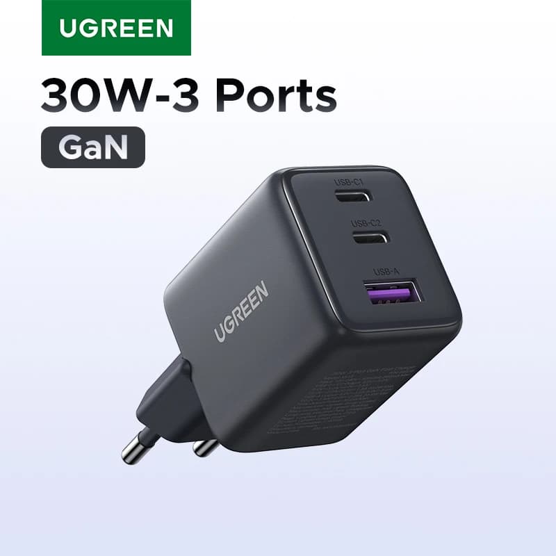 UGREEN 30W GaN Charger 3 Ports PD 3.0 USB C Charger For iPhone 16 15 14 Pro Samsung S25 Xiaomi Tablet iPad Air Pro Phone Charger