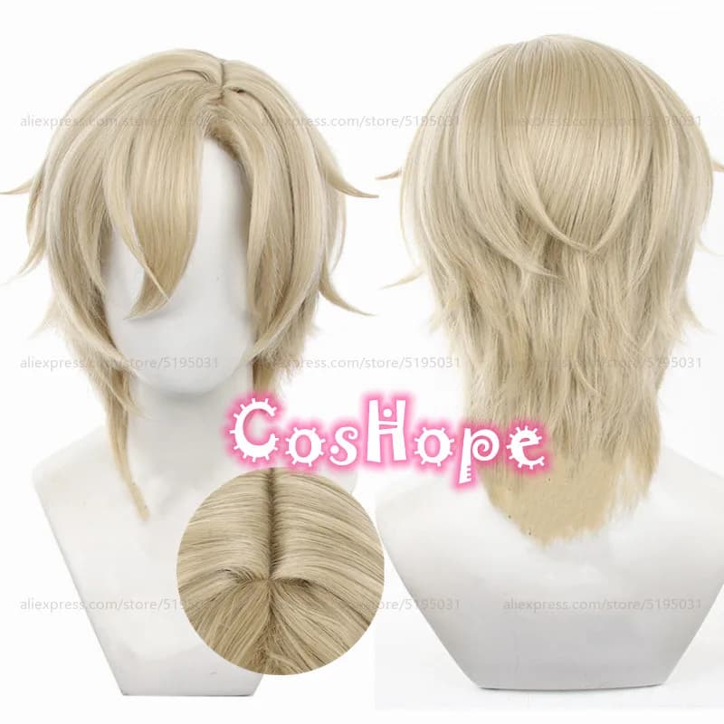 HSR Aventurine Cosplay Wig 40cm Short Hair Khaki Wig Cosplay Anime Cosplay Wigs Heat Resistant Synthetic Wigs