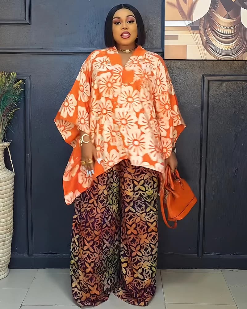 Two 2 Piece Set V-neck Clothes for Women African Print Dresses Vacation Outfits 2025 Tops Pant Sets Dashiki Ankara Turkey Dames