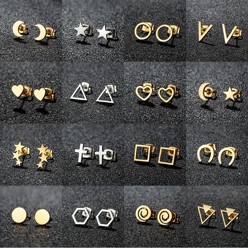 Stainless Steel Geometric Stud Earrings for Women Minimalist Circle Triangle Star Ear Studs Horseshoe U Shaped Earings oorbellen