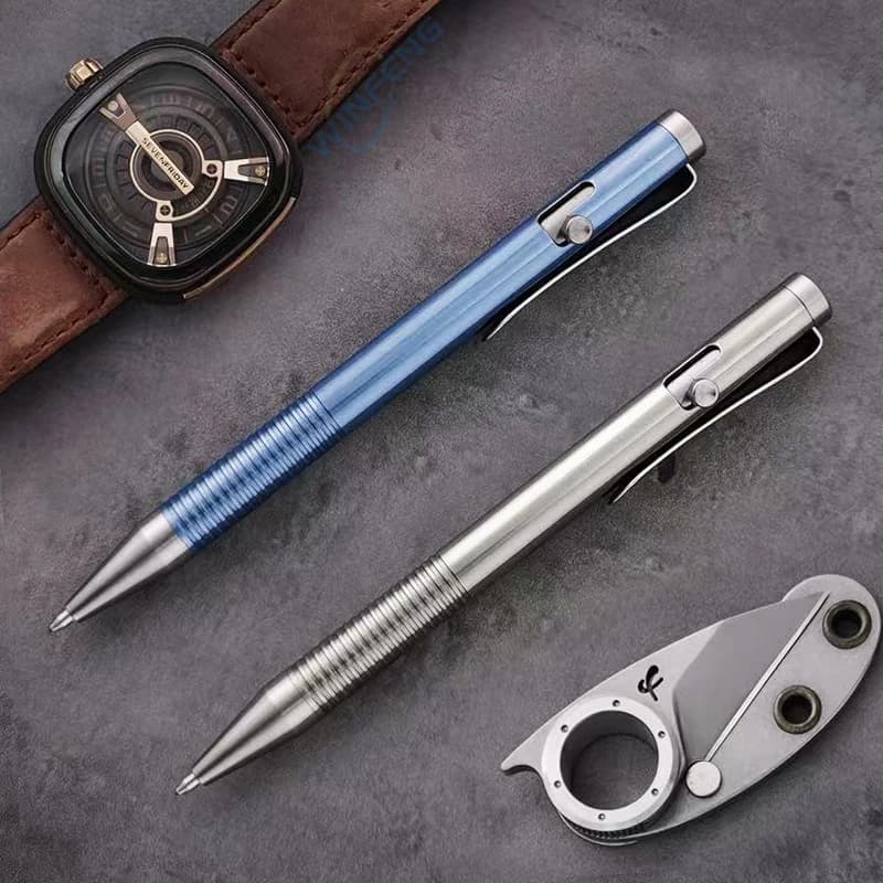 Luxury Titanium Alloy Tactical Pen Bolt Action Retractable Ballpoint Pen Office School Stationery Easy Carry Daily Writing Pen