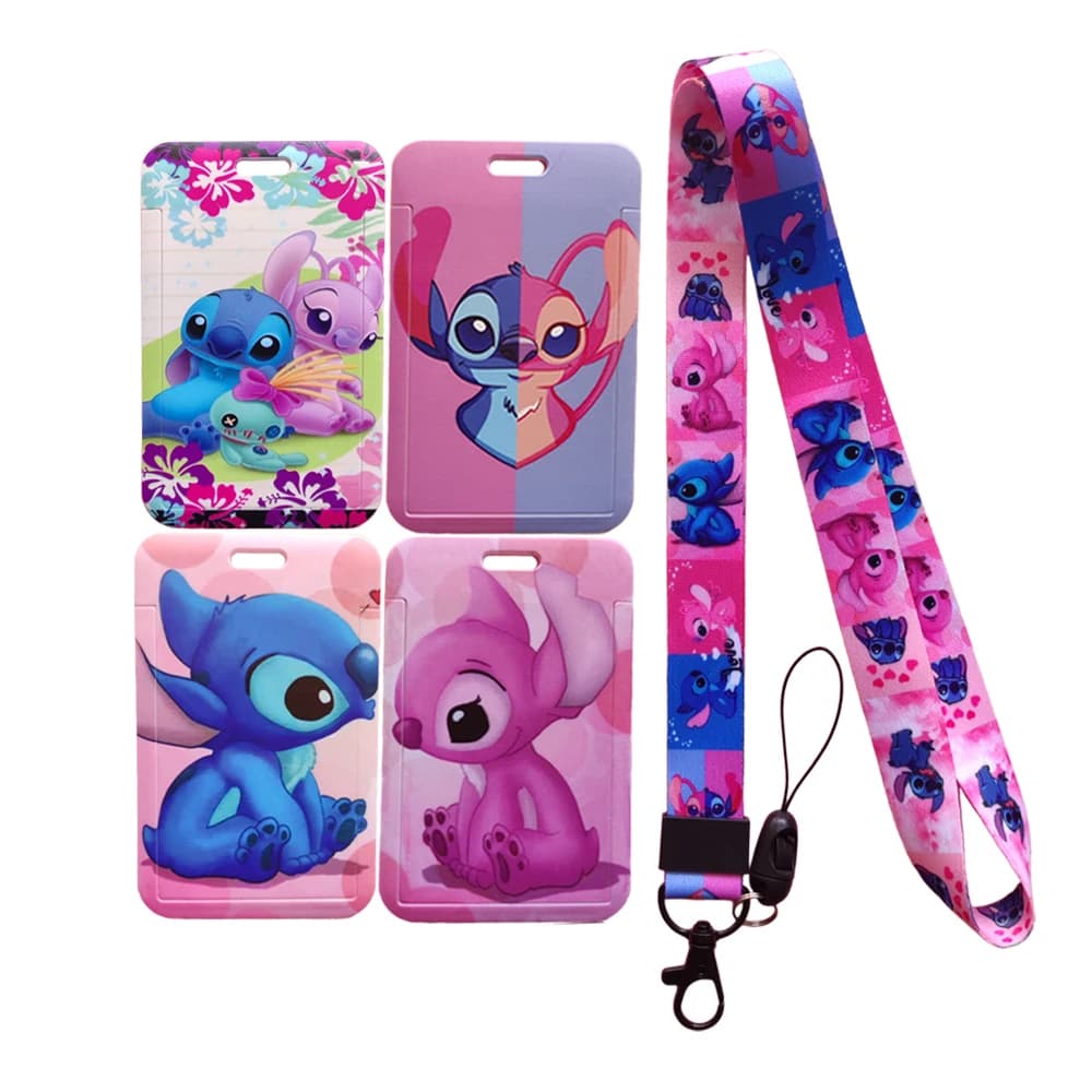 Disney Card Holder Stitch Horizontal Identification Card Holders Girls Pretty Neck Strap Lanyards Name Badge Holder Card Cover