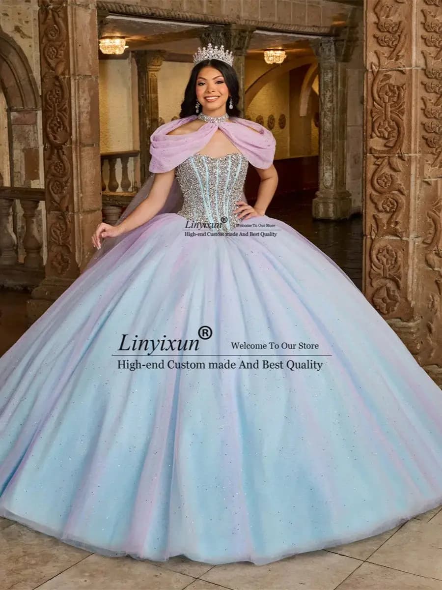 Luxury Princess Ball Gown Quinceanera Dresses Corset Gown Glitter Beads Rhinestones Birthday 15th Party Sweet 16 Dress Ball Gown