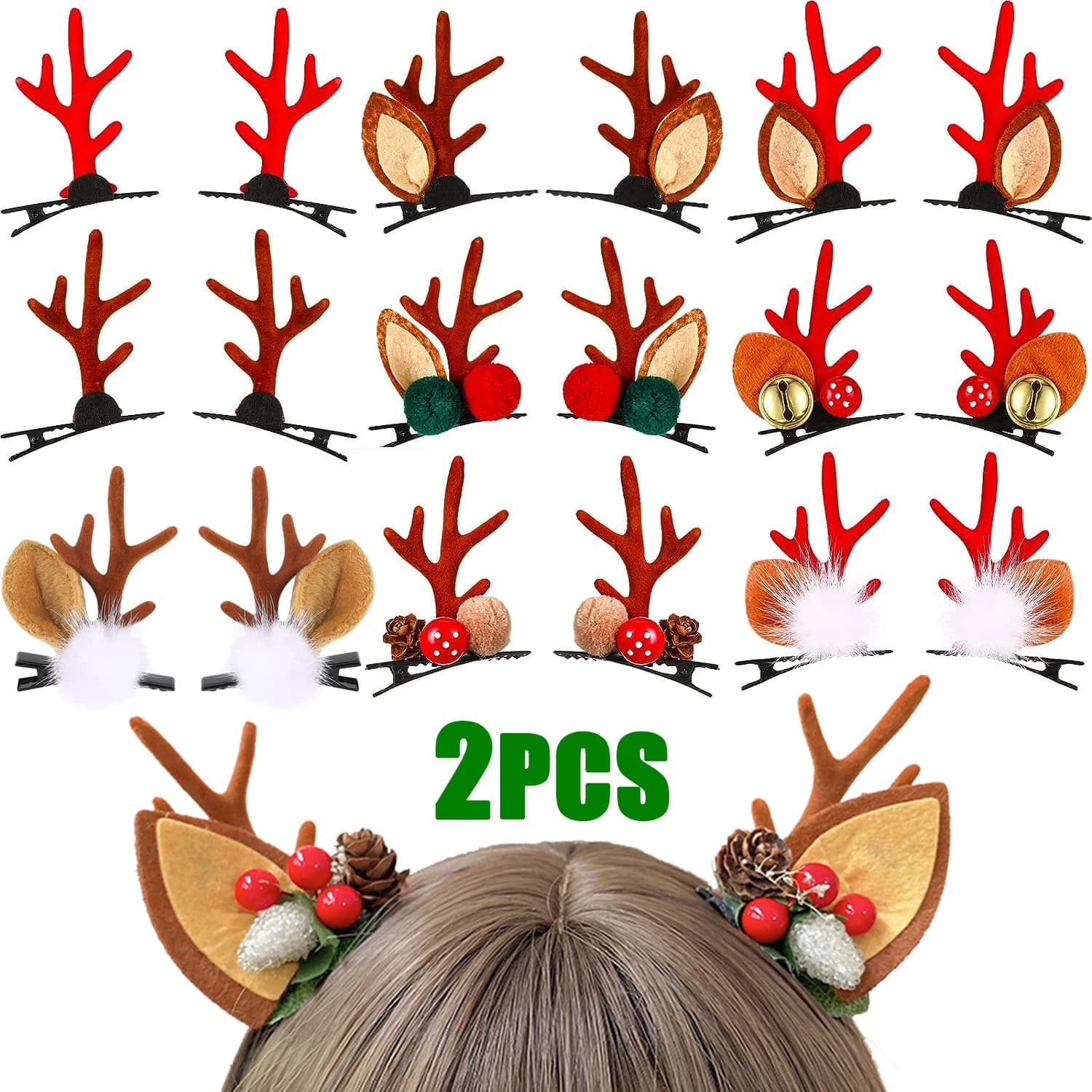 2pcs/set Kids Cartoon Christmas Elk Antler Hairpins Girl Cute Deer Ear Side Hair Clips Christmas Party Cosplay Decorative Props