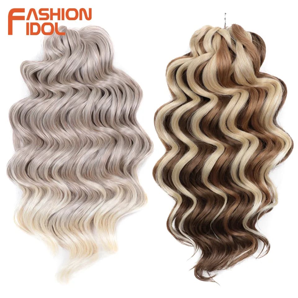 FASHION IDOL 16 Inch Deep Wavy Twist Crochet Hair Synthetic Curly Hair 3PCS Crochet Braids Ombre Grey Braiding Hair Extensions