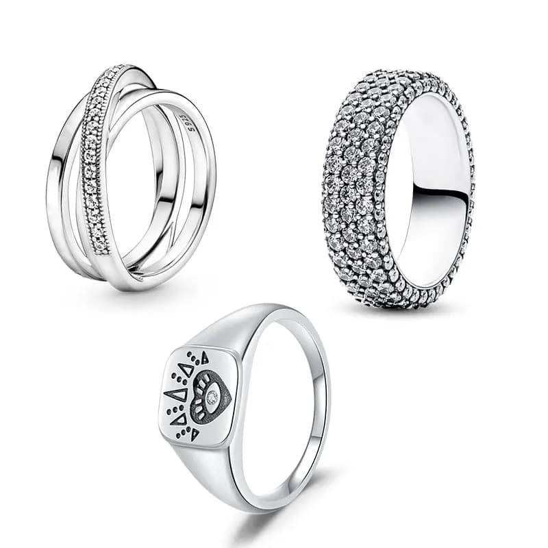 2024 New Ring Triple Tier Logo Sparkling Zircon CZ Triple Row Pavé Ring Women's Engagement Diamond Ring Jewelry Anniversary