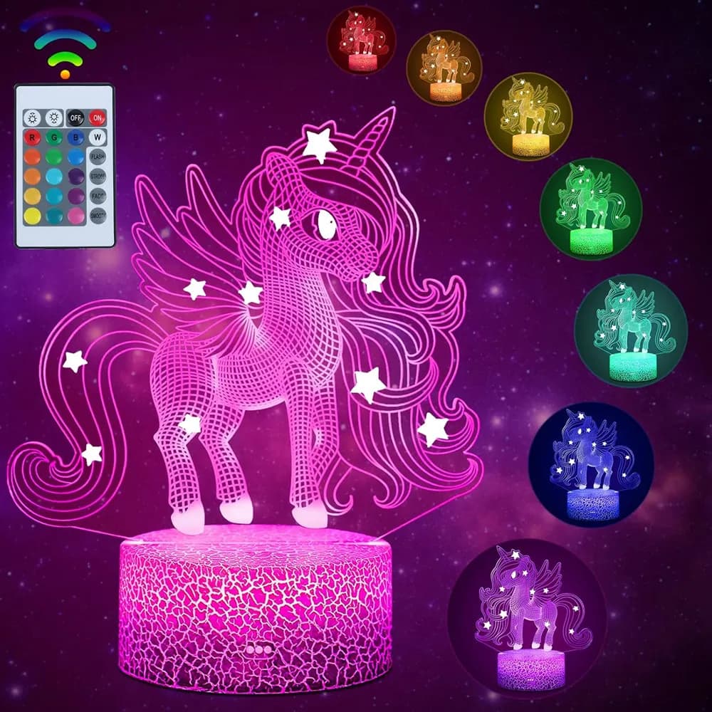 Unicorn Night Light for Kids 3D Night Lamp 16 Colors Changes with Remote Control Room Decor Valentine's Day for Children Girls