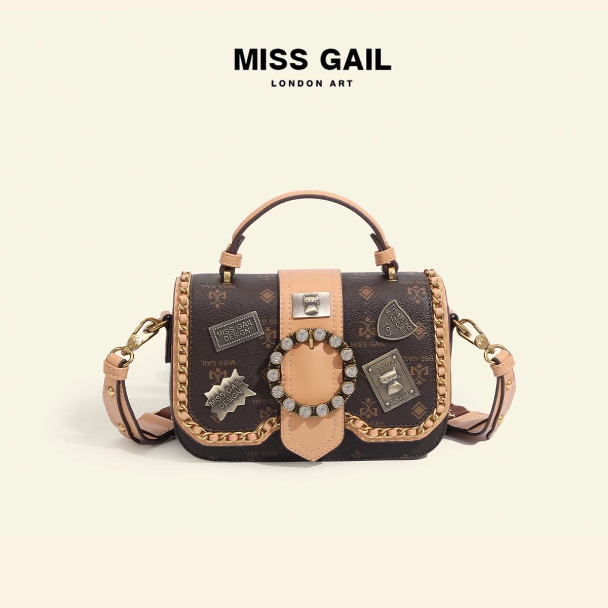 Retro Style Old Flower Handbag 2023 New Versatile Badge Cross Shoulder Women's Bag