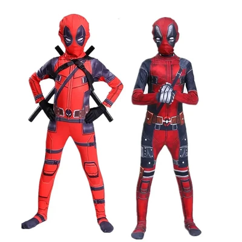 Children Superhero Deadpool Mask Bodysuit Halloween Kids Cosplay Party Costume Sword Bag Jumpsuit New Year gift carnival game