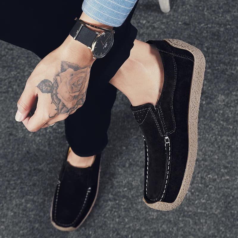 2023 New Four Seasons Casual Leather Shoes Men Luxury Brand High Quality Suede Snail Shoes Comfortable Non-Slip Driving Shoes