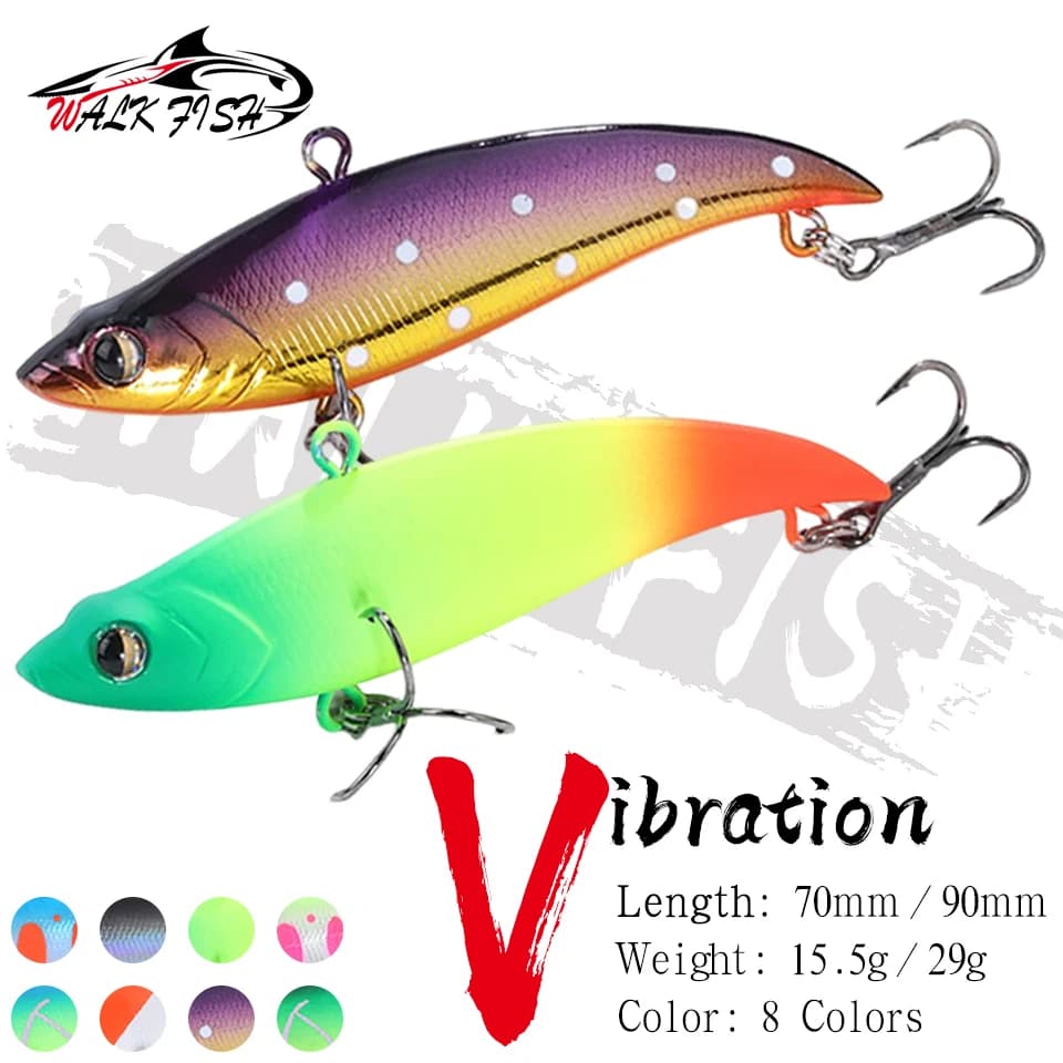 WALK FISH VIB Sinking Spinning Rattlin Fishing Lure 70mm 90mm Wobbler For Pike Ice Balance Winter VIB Swimbait Fishing Tackle