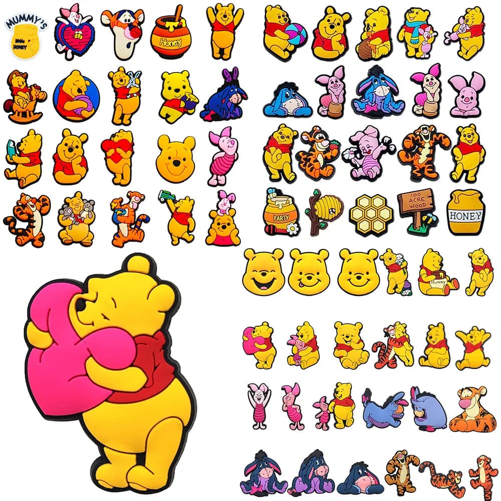 20-24pcs New Kawaii Pooh Bear Series for Shoe Charms Accessories for Classic Clog Shoe Decoration Fit Wristband Kids Gifts