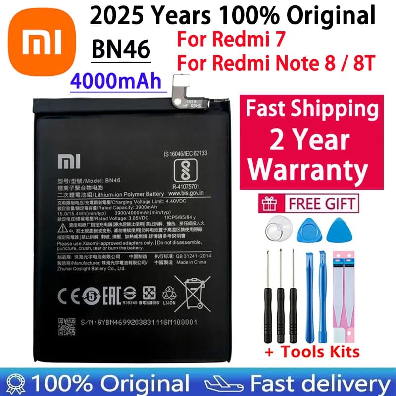 Fast Shipping 100% Original Replacement Battery 4000mAh BN46 For Xiaomi Redmi Note 8T 8 Redmi 7 Redmi7 Genuine Phone Batteries