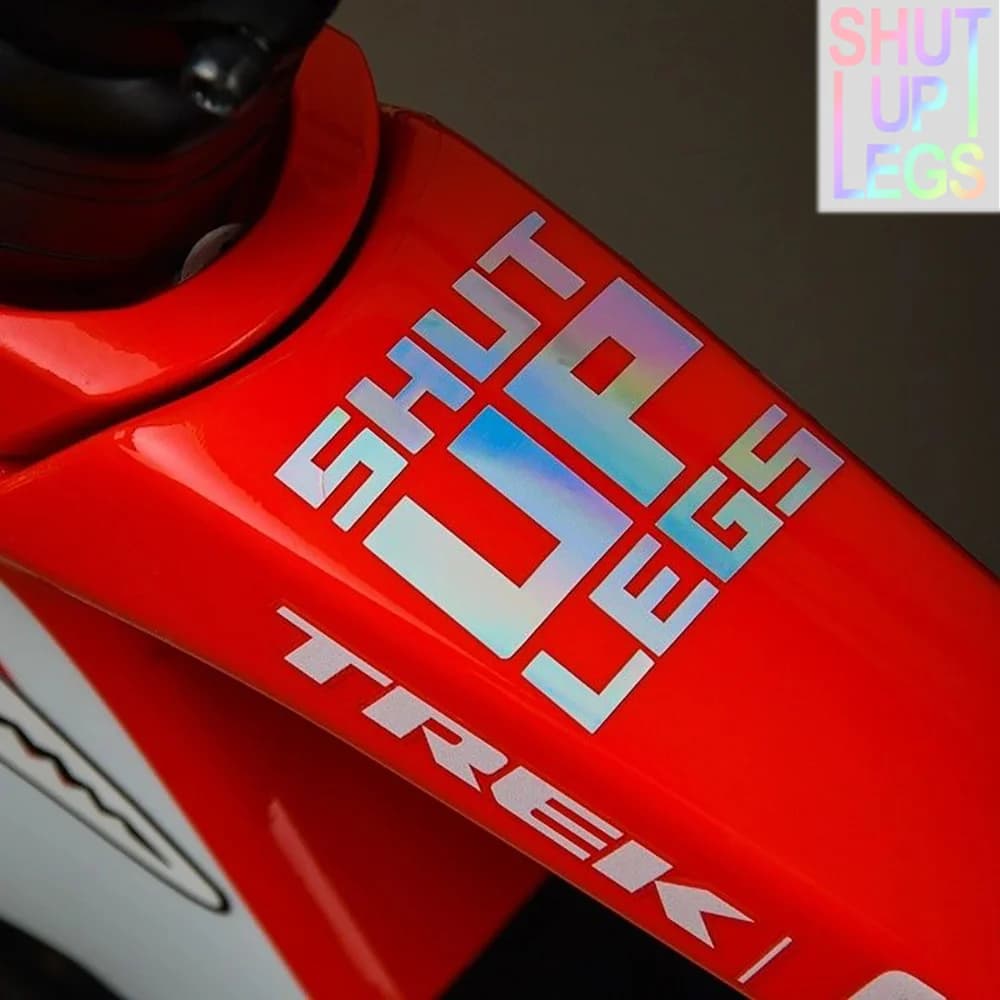2PCS SHUT UP LEGS Bike Stickers Bicycle Frame Top Tube Decorative Helmet Vinyl Decal for MTB Bicycle Waterproof Bike Accessories