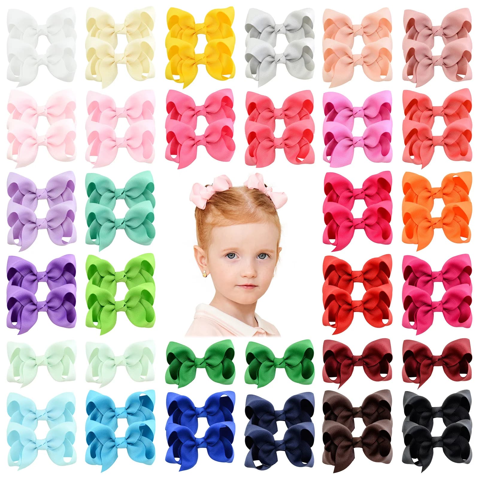 20/30/40Pcs 3" Handmade Hair Bows for Girls Clips Grosgrain Ribbon Boutique Hairpins Children Teens Toddlers Kids Hair Accessori