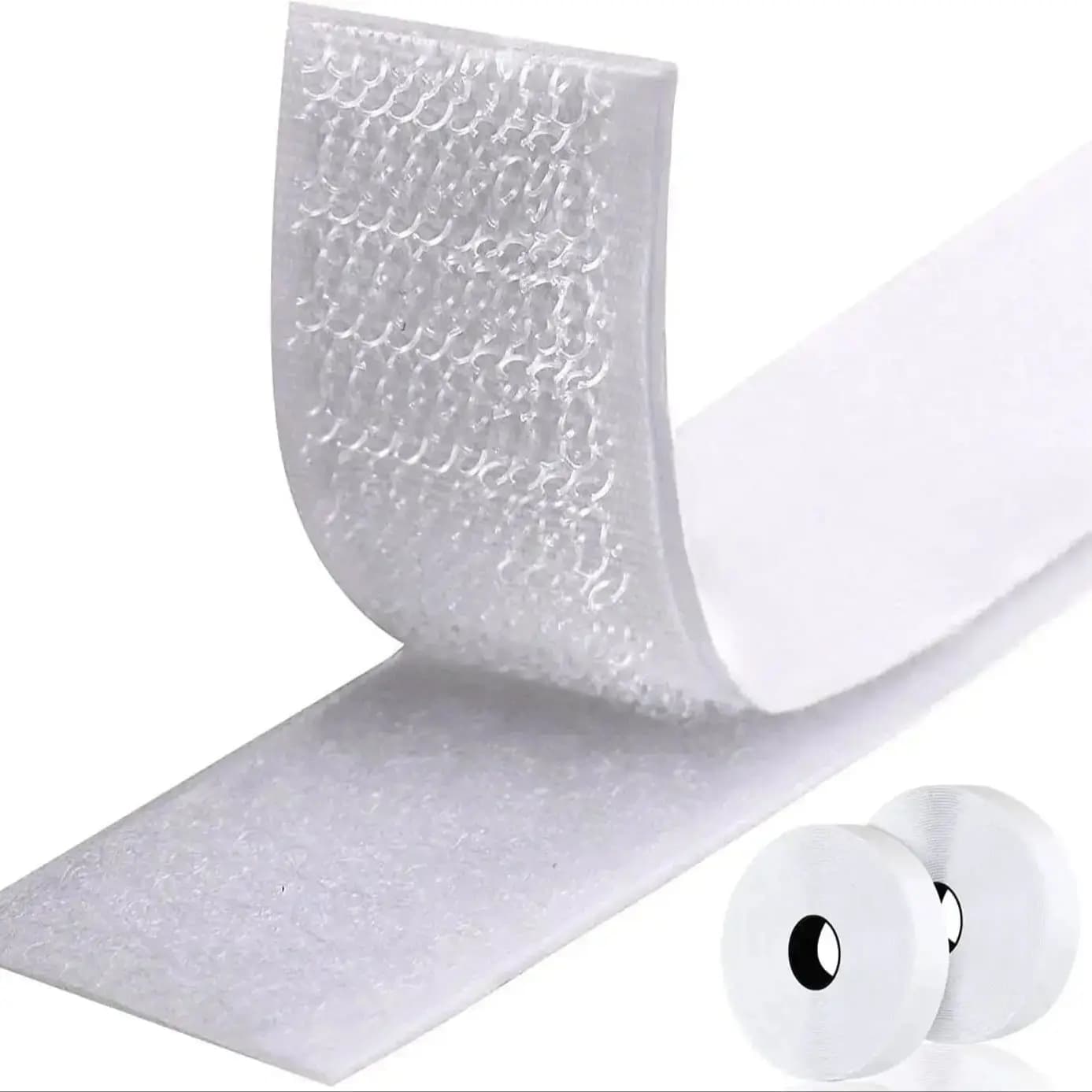1/2/5M Strong Self Adhesive Fastener Hook and Loop Strips with Glue Double-Side Mounting Tapes for DIY Craft 20-50mm White