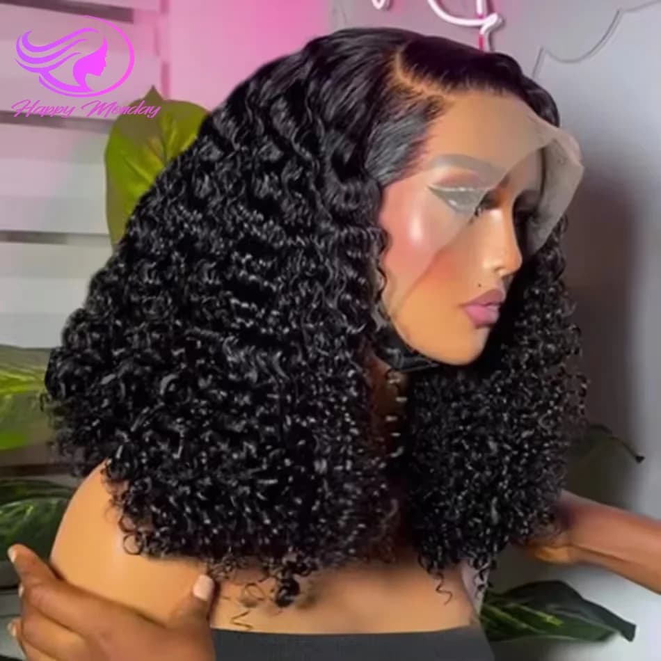 Short Curly Human Hair Bob Wig 13x4 Deep Water Wave Lace Front Human Hair Wigs For Women PrePlucked Brazilian 4x4 Lace Wig Hair