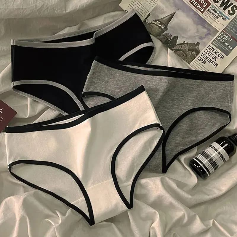 3pcs Sports Cool Style Minimalist Girls' Underwear Mid Waist Japanese white black Cotton Women's Triangle