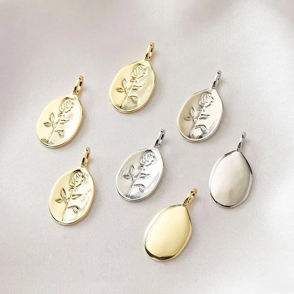 6PCS 14K Gold Plated Flower Rose Necklace Pendant Charms for Jewelry Findings Components Making Supplies DIY Brass Accessories