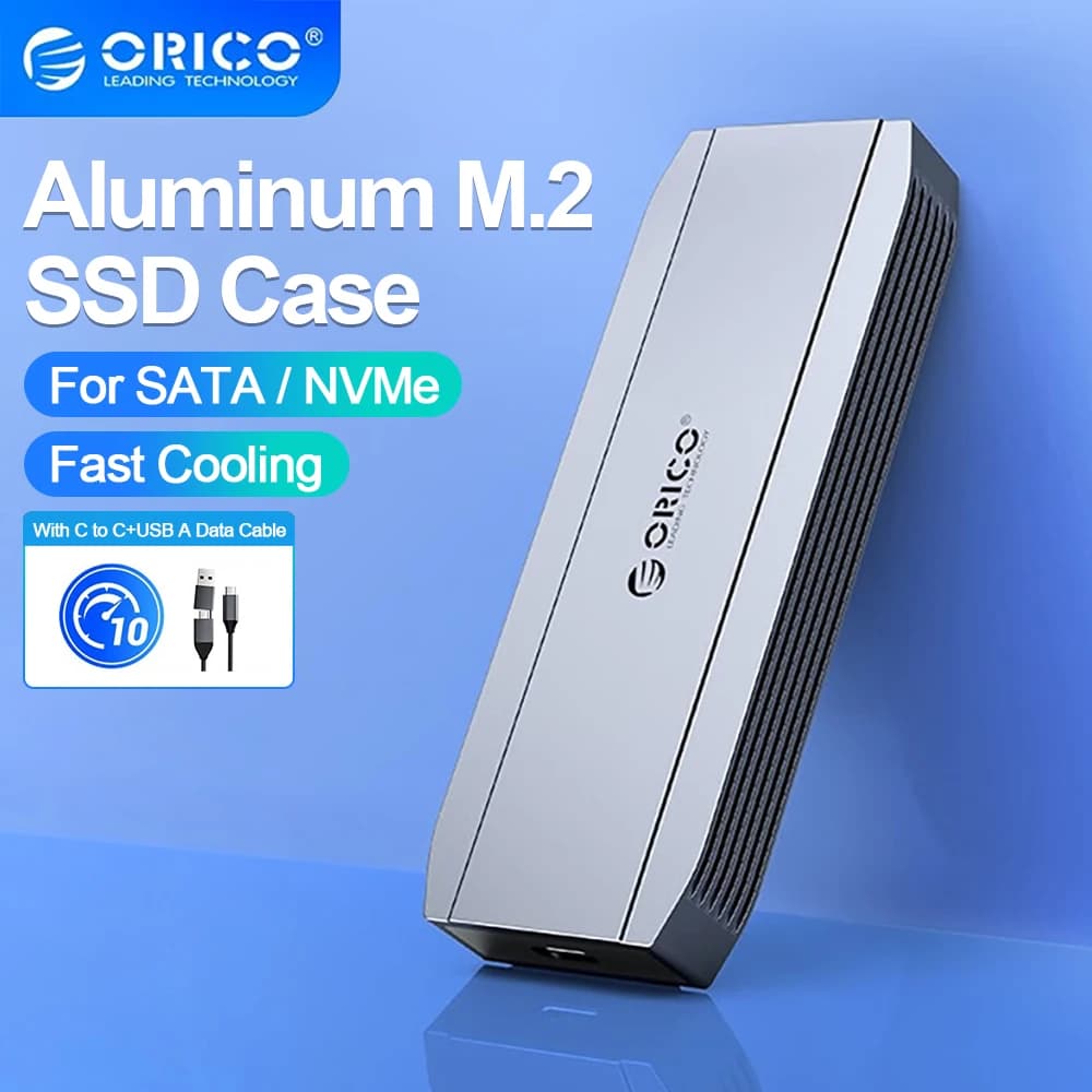 ORICO M.2 SATA/NVMe SSD Enclosure External Hard Drive Case 10Gbps M/B Key PCIe To Type-C NVMe and SATA SSD Tool-Free for PC Case