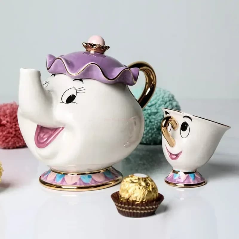 Disney Beauty And The Beast Teapot Cute Cartoon Coffee Pots Mug Mrs Potts Chip Cup Tea Pots Tea Cup Set Home Decor Ornament Gift