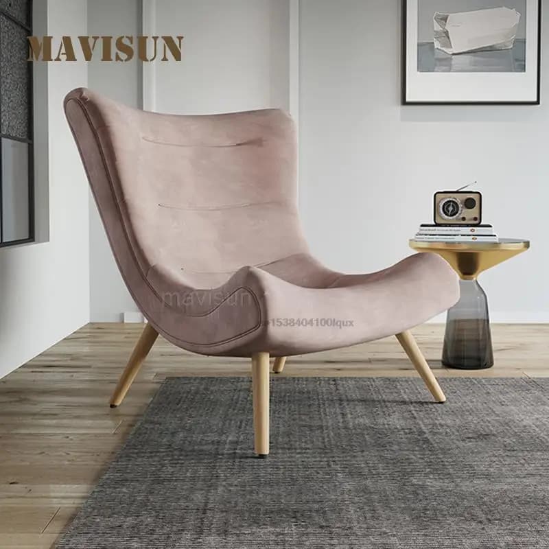 Ins Nordic High-Backed Upholstered Single Sofa Chair Casual Living Room Balcony Bedroom Family Pink Chair Indoor Home Furniture