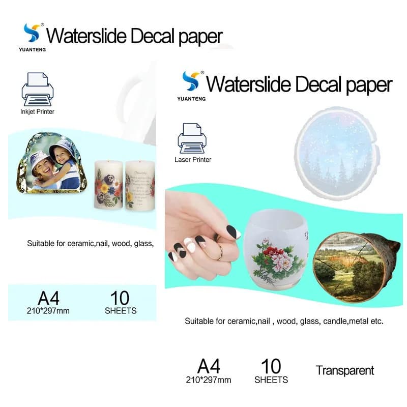 10 Sheets DIY A4 Inkjet Waterslide Decal Transfer Paper White Clear Laser Waterslide Decal Paper Sheet for Inkjet Laser Printer