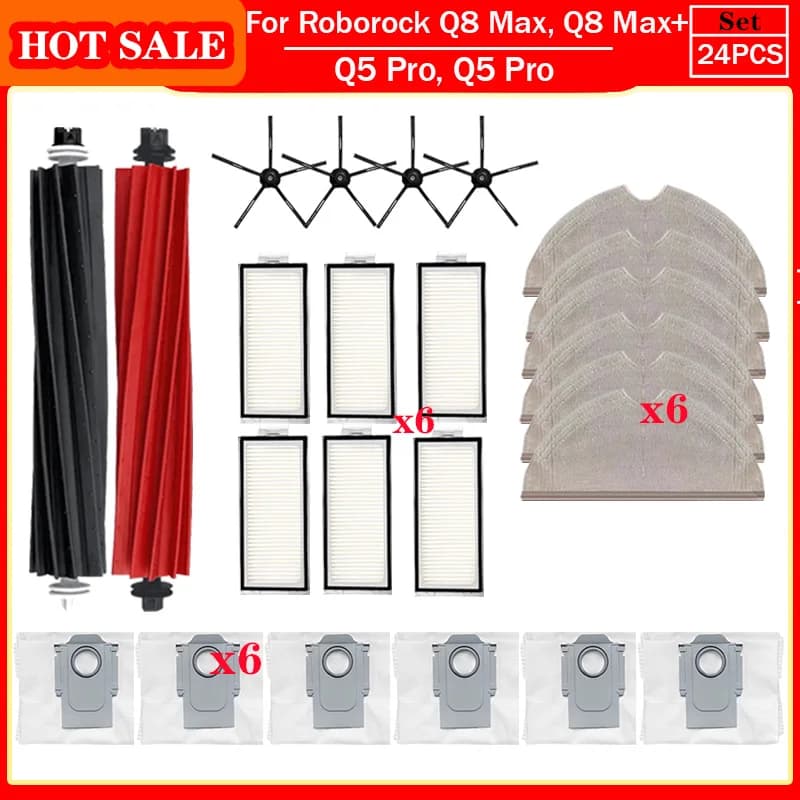 Roborock Q5 Pro, Q5 Pro+,Q8 Max, Q8 Max+ Replacement Parts Main Side Brush Hepa Filter Mop Dust Bag Accessories