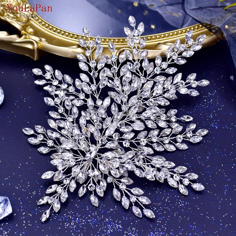 TOPQUEEN Fashion Wedding Headpiece Women Tiara Bridal Headwear Crystal Hair Piece Wedding Accessories Rhinestone Headband HP438