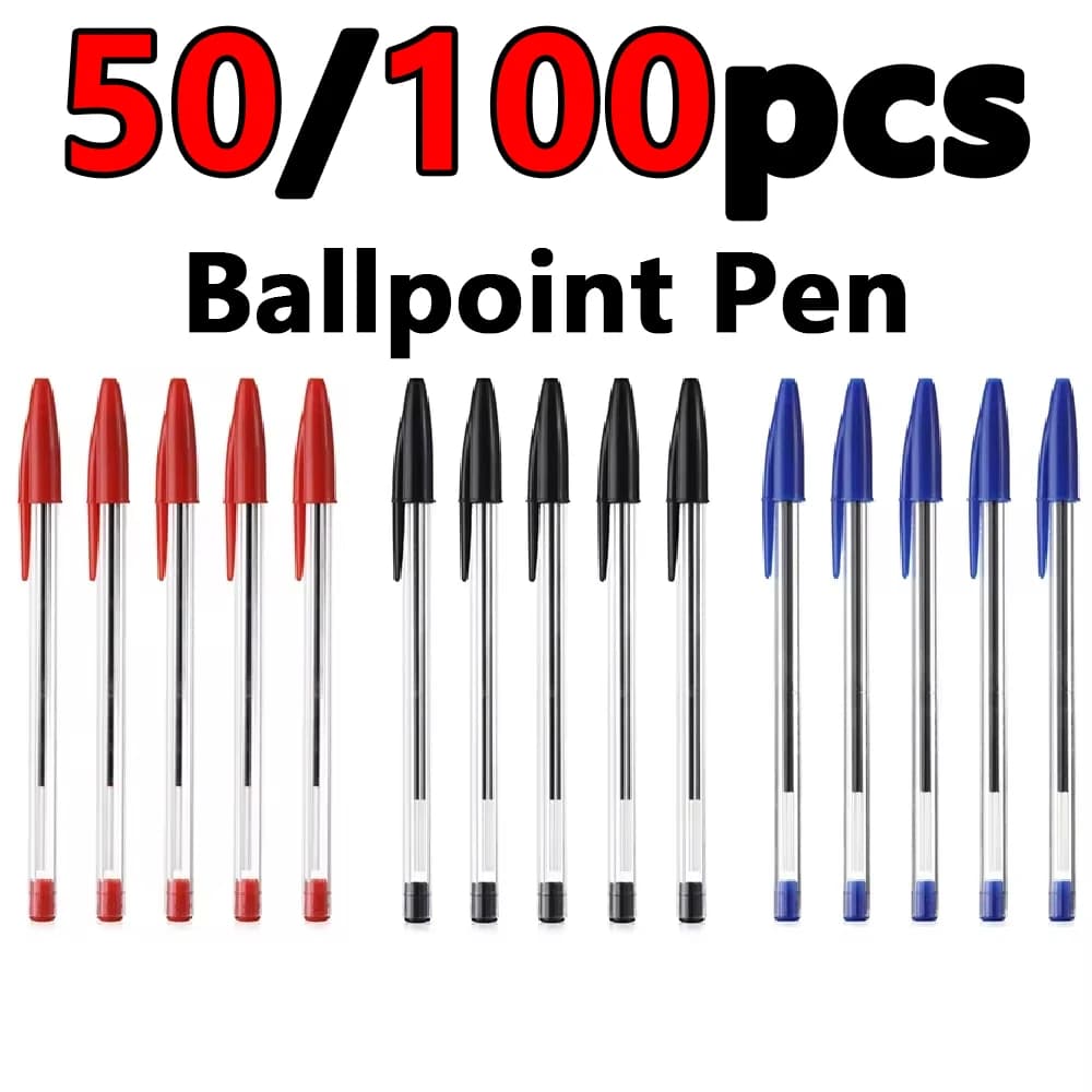 50/100Pcs Ballpoint Pens 1.0mm Blue Black Plastic Ball Point Pen Student Gift School Office Supplies Long Lasting Smooth Writing