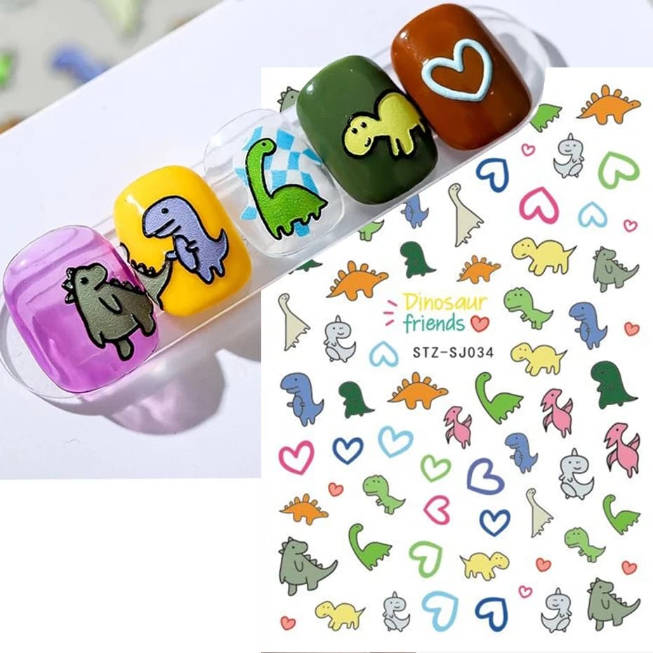 Colorful Cute Dinosaur Back Adhesive Nail Sticker Non-Toxic Odorless Girl Sticker Toy Three-Dimensional Decal