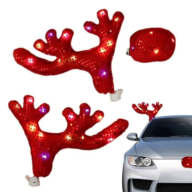 1PC LED Light Up Reindeer Elk Antler Car Vehicle Nose Horn Costume Decor Set Christmas Reindeer Antlers Red Nose Ornaments