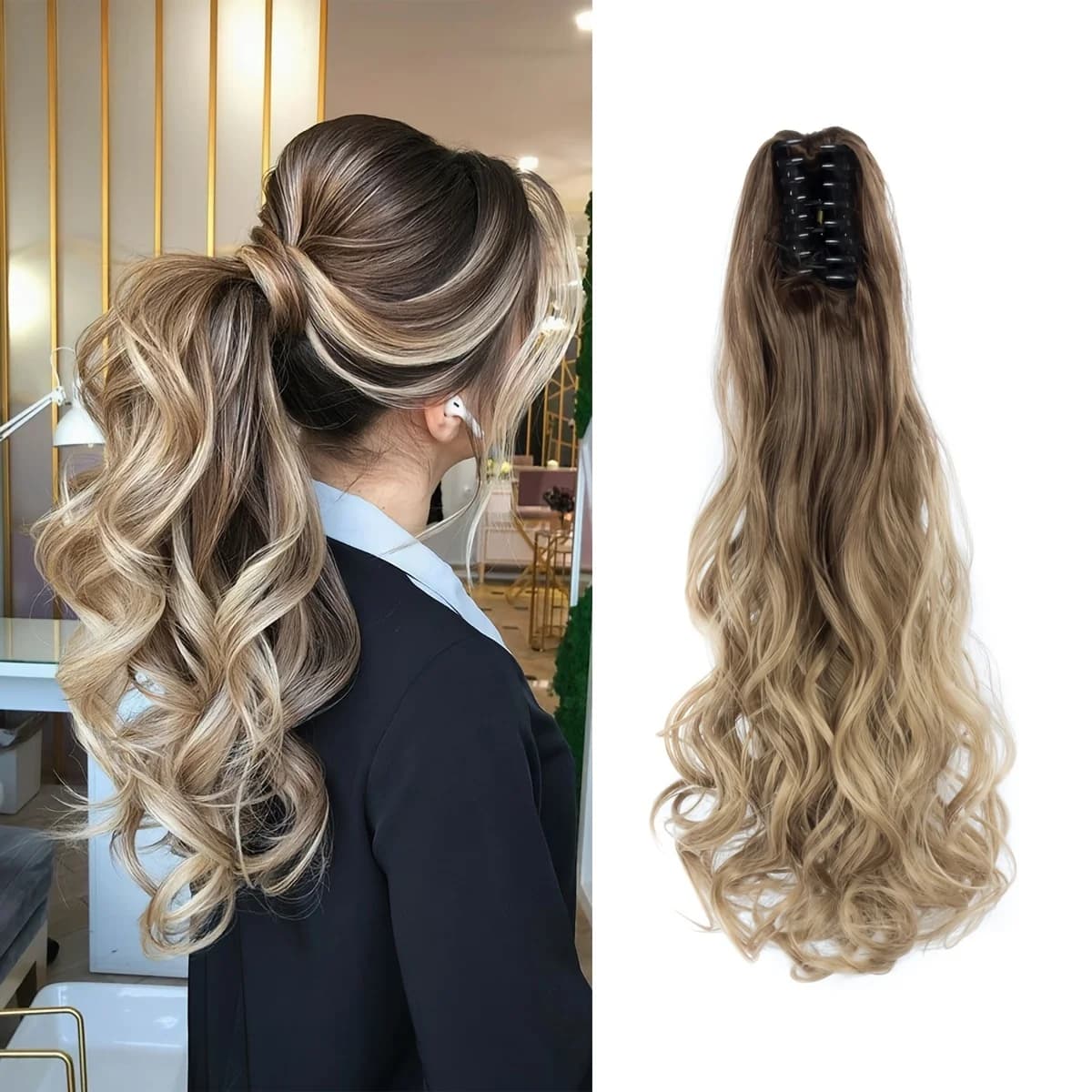 Curly Ponytail Extension Claw Clip in 24" Ponytail Hair Extension Synthetic Wavy Ponytail Extension Fluffy Natural Hairpieces