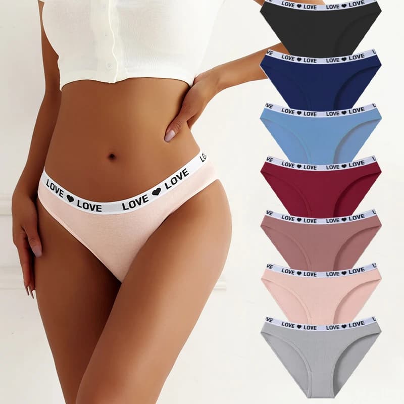 7Pcs/Set Women's Cotton Panties Sexy Soft Striped Underpants Cute Letter Girls Briefs Female Breathable Stretch Lingerie XS-XL