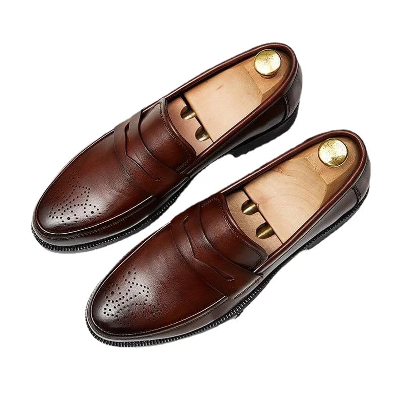 Luxury Brand Penny Loafers men Casual shoes Slip on Leather Dress shoes big size 38-46 Brogue Carving loafer Driving party