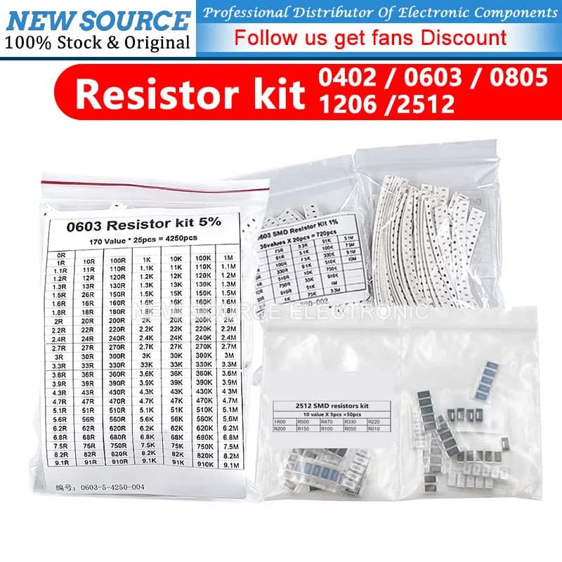 50-4000Pcs Set of Resistors 0603 0805 1206 1210 0402 SMD Resistor Assorted Kit 1R-1M 1% 33 Values X 20PCS 660Pcs Sample