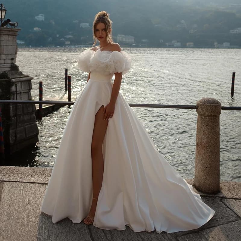 Eightree White Formal Wedding Dresses Off The Shoulder High Split Bridal Dress Boho Beach Wedding Prom Ball Gowns Customized